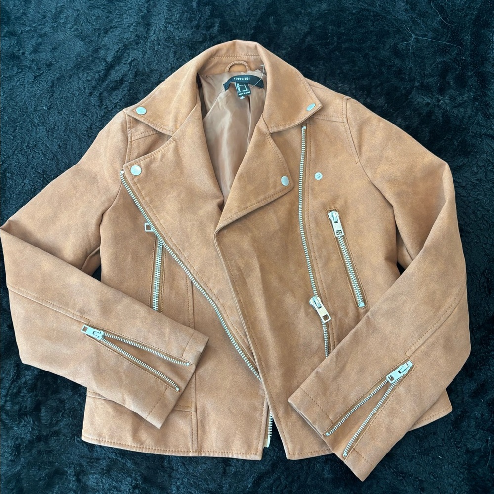 Cognac Faux Leather Forever 21 Moto Jacket